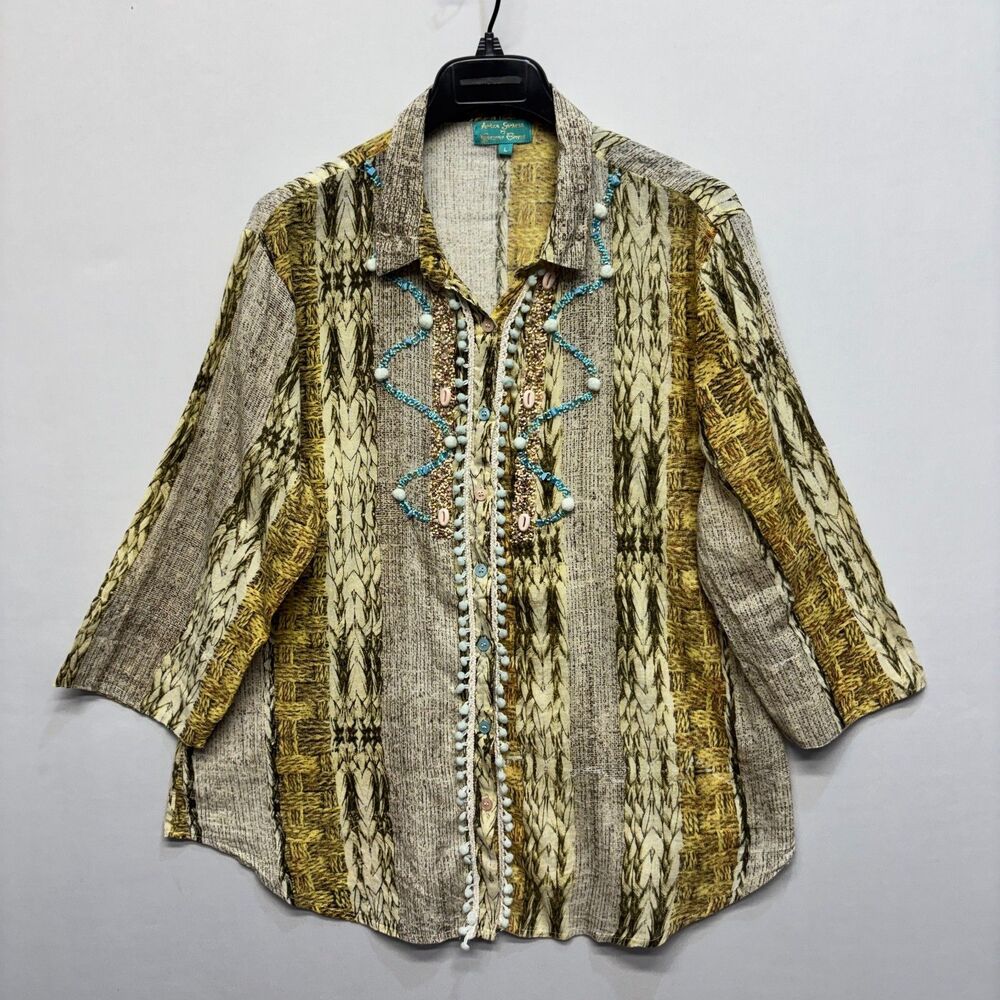 Antica Sartoria by Giacomo Cinque Blouse Top Shirt Size Large Beach Artsy D096 2